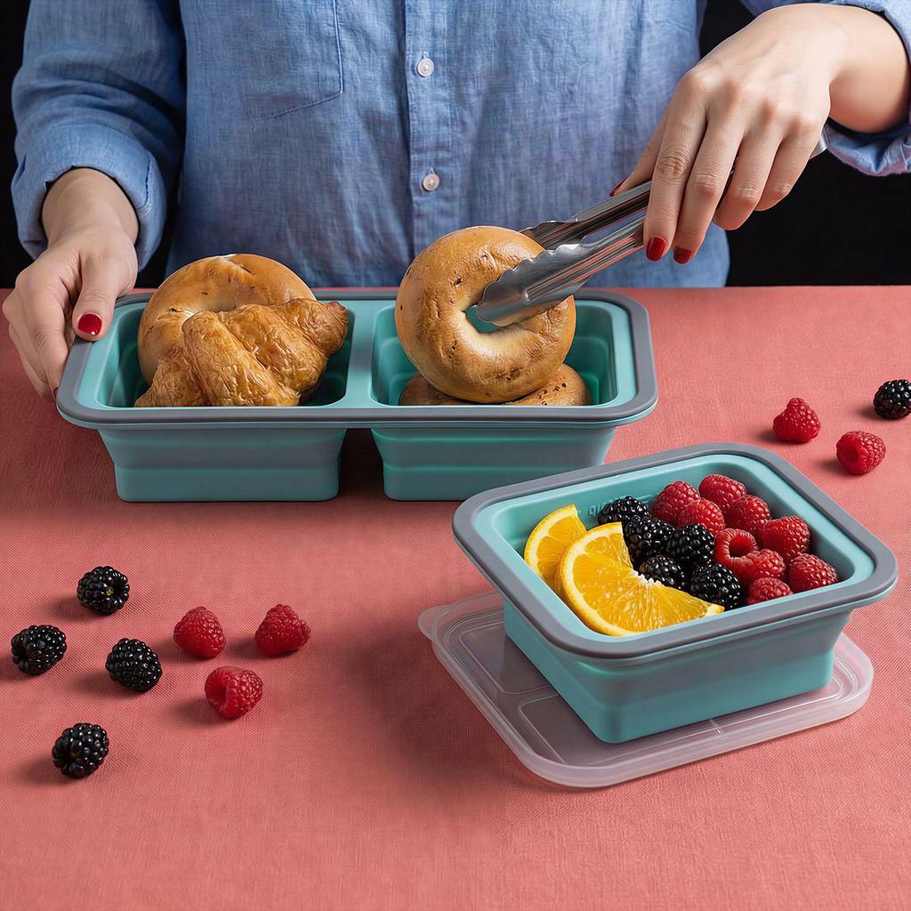 Portable Silicone Foldable Lunch Box - Fresh-Keeping, Classified Storage for Outdoor Picnics
