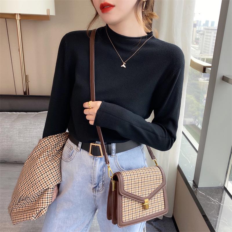 Autumn and Winter Women's Bottoming Shirt Knitwear Half High Neck Thin Section of The Inner Sweater Long-sleeved Tops