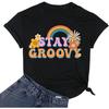 Женская футболка Stay Groovy с радужным цветочным принтом, хиппи 70-х, повседневная футболка с коротким рукавом