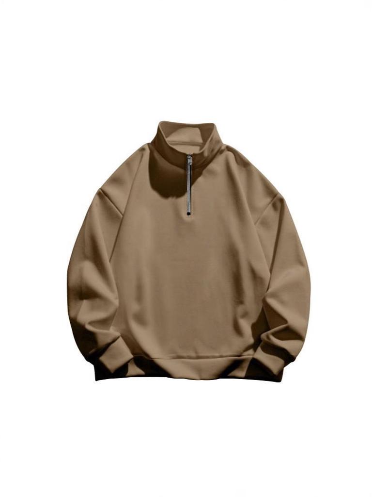 Мужской пуловер с воротником-стойкой и молнией до середины, 2025: Свободный повседневный крой для весны/осени