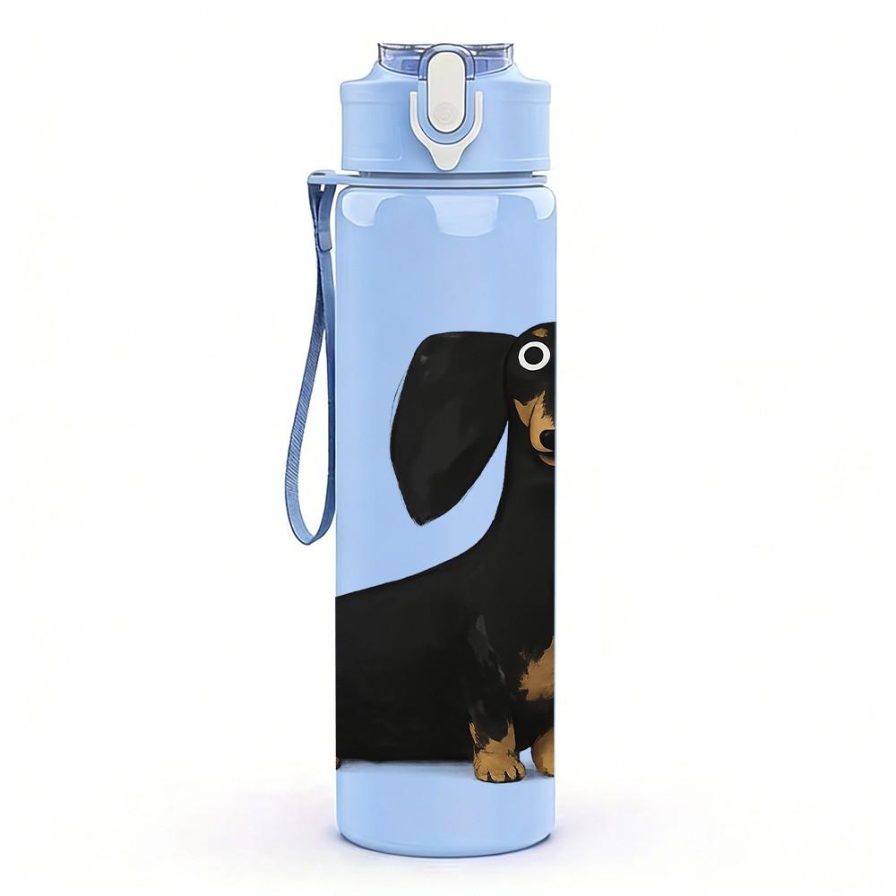 1PC Black Dachshund Dog Portrait Print 750ml Color Plastic Sports Water Bottle Leakproof Flip Straw Lid Suitable for Sports Office Home Use