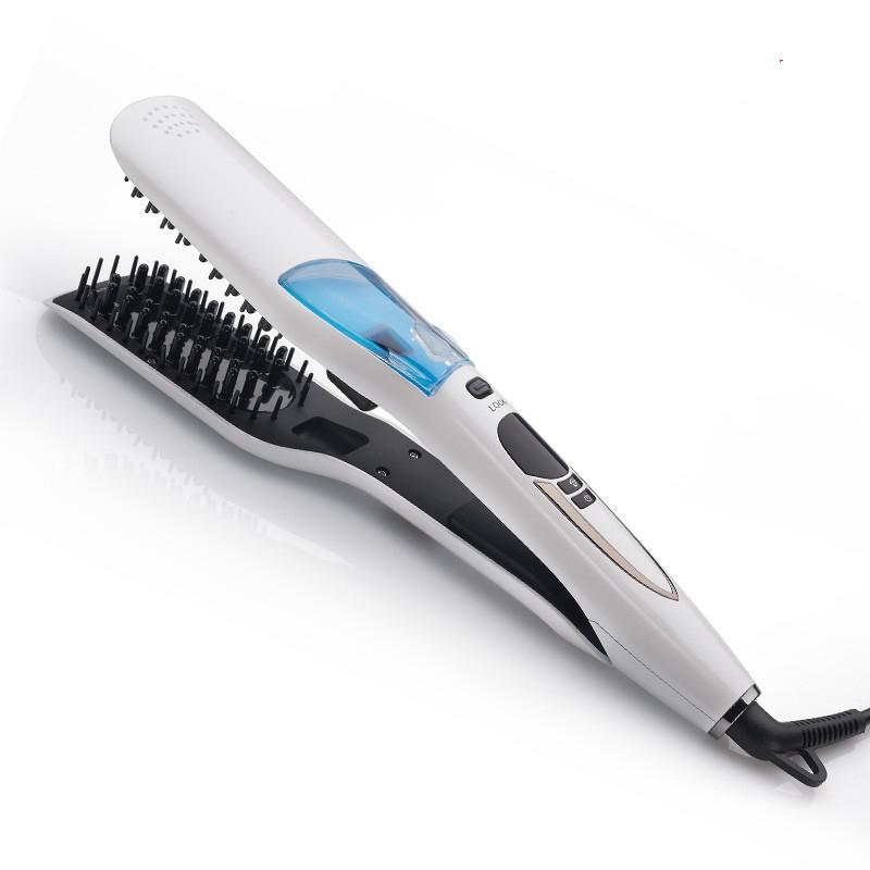 Hair Flat Iron LCD Hair Steam Straightener Brush Electric Dry & Wet Hair Iron Steam Straighten Comb Styling Tool