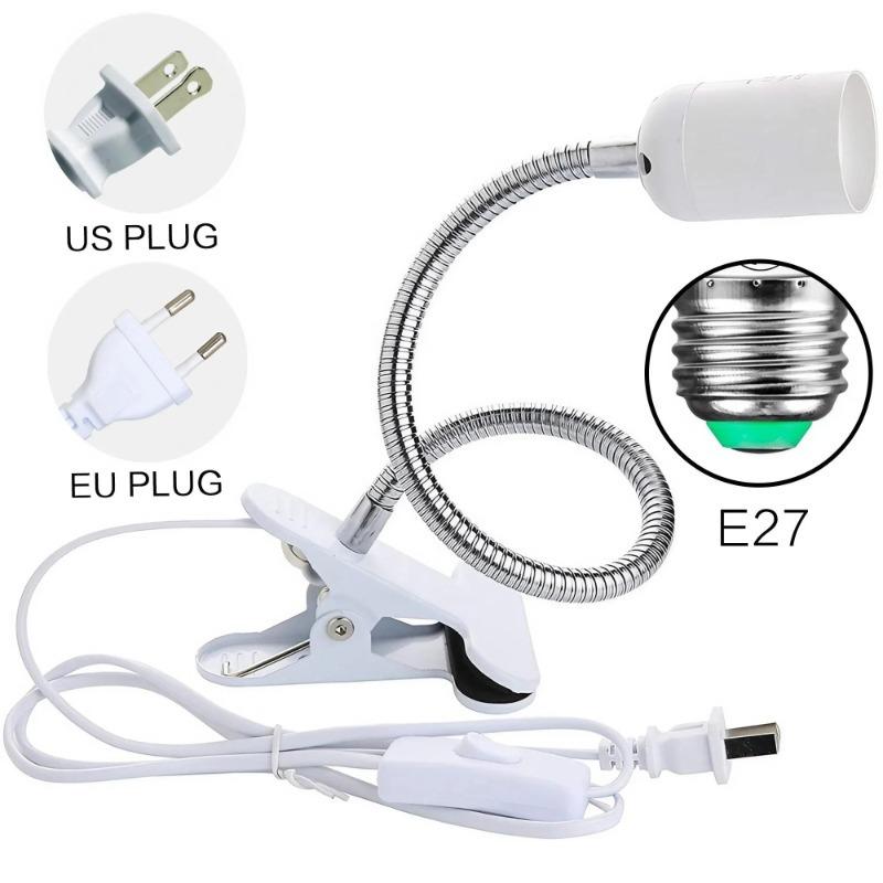 40cm EU US Plug 360 Degree Flexible Desk Lamp Holder E27 Light Base Socket Gooseneck Clip-on Cable with Power On Switch for Home