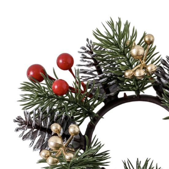Christmas Candle Ring Artificial Pine Needle Pinecone Berries Garland Rustic Festive Candle Wreath for Home Table Centerpiece Decor