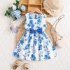 Girls' Fashionable Puffed-sleeve Floral Dress 2025 Summer Children's Casual Vacation Vest Dress