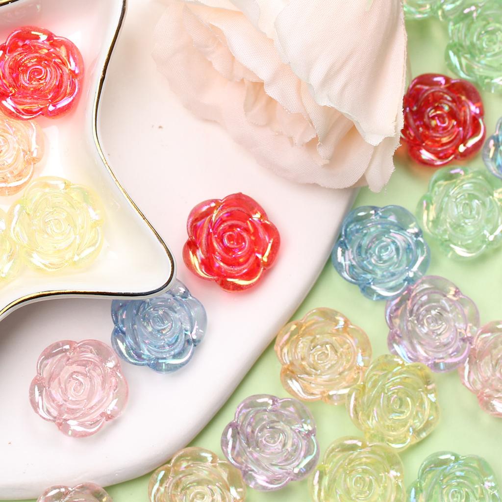 Home Party Supplies Acrylic DIY Jewelry Accessories Fashion Flat Bottom Perforated 100Pcs Flower Rose Beads AB Magic Color