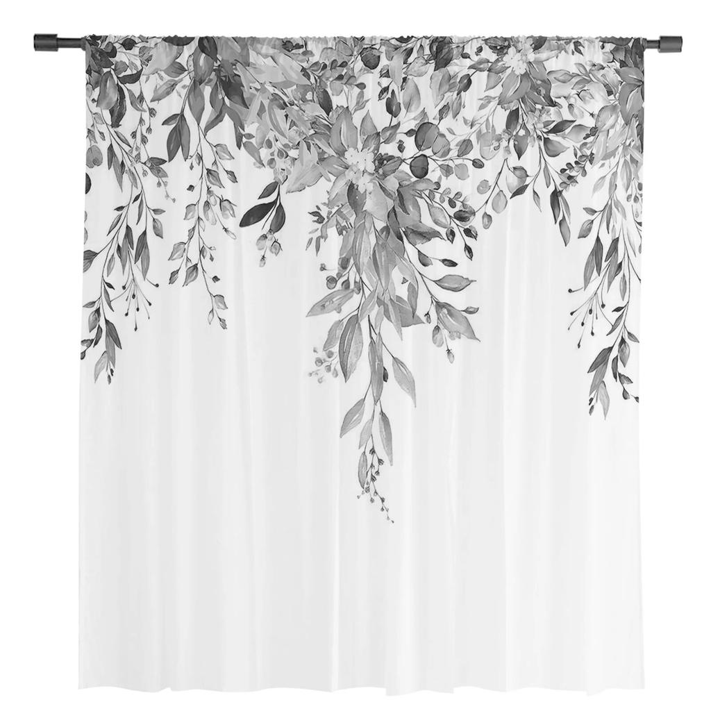 Flowers Watercolor Leaves Sheer Curtains For Living Room Bedroom Tulle Curtain For Kitchen Voile Curtain Blind Panels