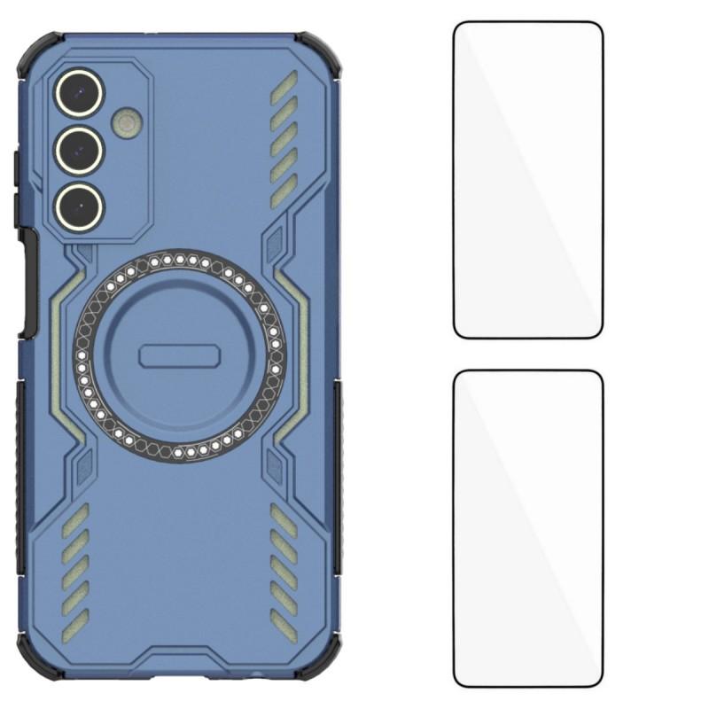 For Samsung Galaxy A15 4G/Galaxy A15 5G Magnetic Case WANLONFENG DJ Series PC TPU Phone Cover with 2Pcs Tempered Glass Film