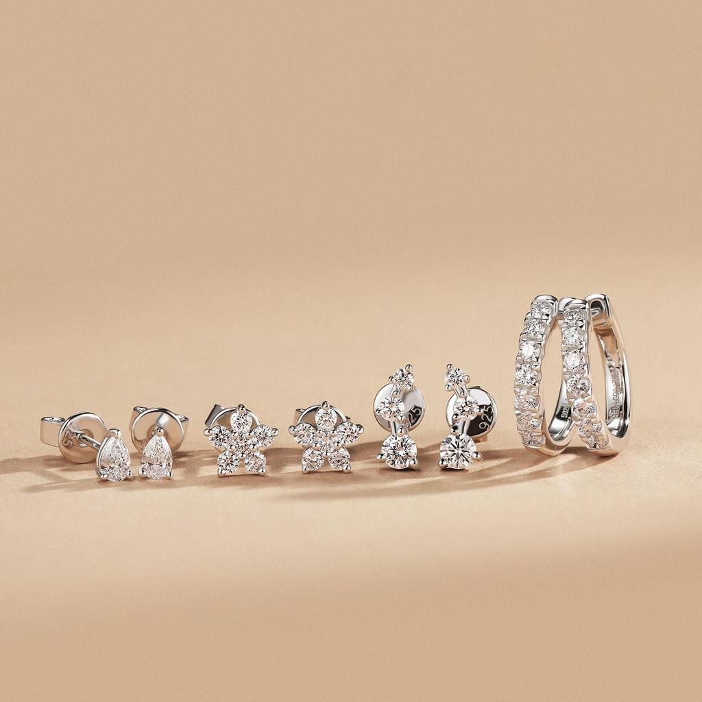 Earrings for 6 one diamond pure round cut artificial diamond silver base metal platinum plated female gift with wrapping included women, unisex,