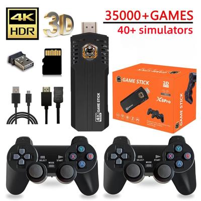 Беспроводная игровая консоль X8 pro со встроенными 35000+ классическими играми, выходом HDMI 4K TV, двумя беспроводными контроллерами 2.4G, ностальгическим игровым джойстиком 64G