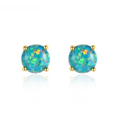 Серьги из серебра 925 пробы с опалом для женщин - Стильный корейский дизайн с круглым опалом в оправе с четырьмя крапанами