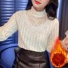 Chic and Versatile: Women's Lace Tops with Autumn and Winter Design Sense, High Collar, Western-Style Plus Velvet Bottoming Shirt