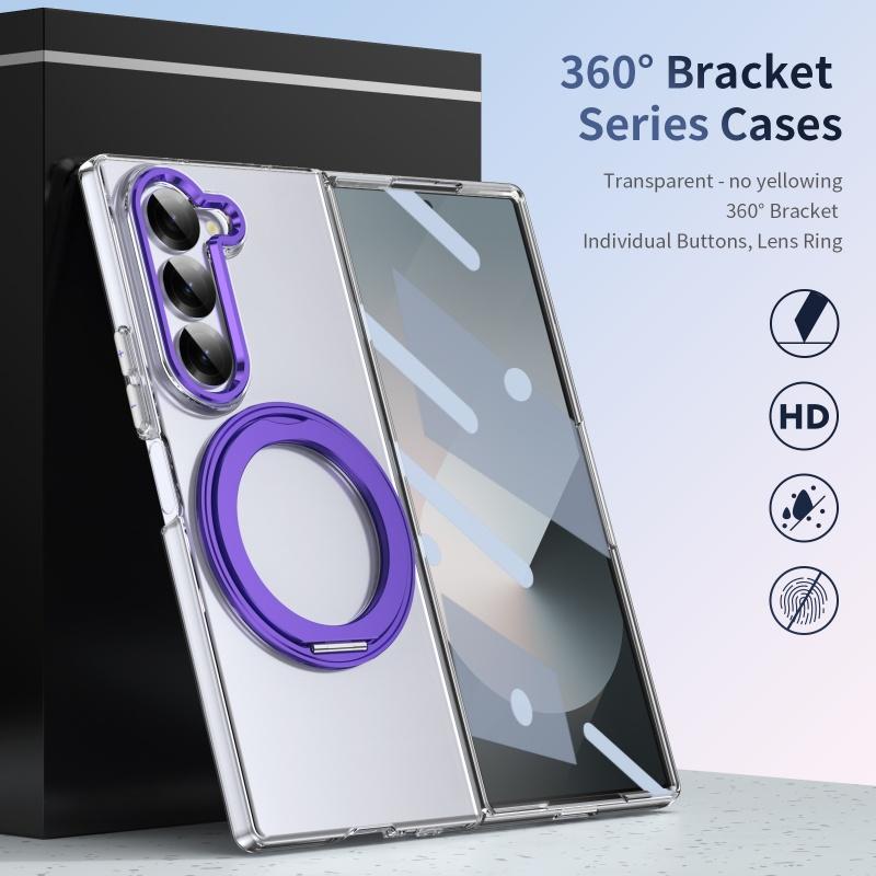360 Вращающийся Держатель Прозрачный Чехол для Samsung Galaxy Z Fold 8 Ultra 7 6 5 4 3 Защита Экрана Магнитная Беспроводная Зарядка Чехол