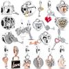 925 Sterling Copper Love Heart Lock Padlock Key Dangle Charm Style DIY Beads Fit Original Pantaro Charms Bracelet Fine Zircon