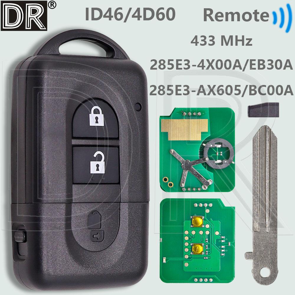 ДР ID46/4D60 Чип 433 МГц 285E3AX605/285E3BC00A Автомобильный Пульт Ключ Для Nissan Qashqai Micra Xtrail Note Juke K12E Pathfinder NV200
