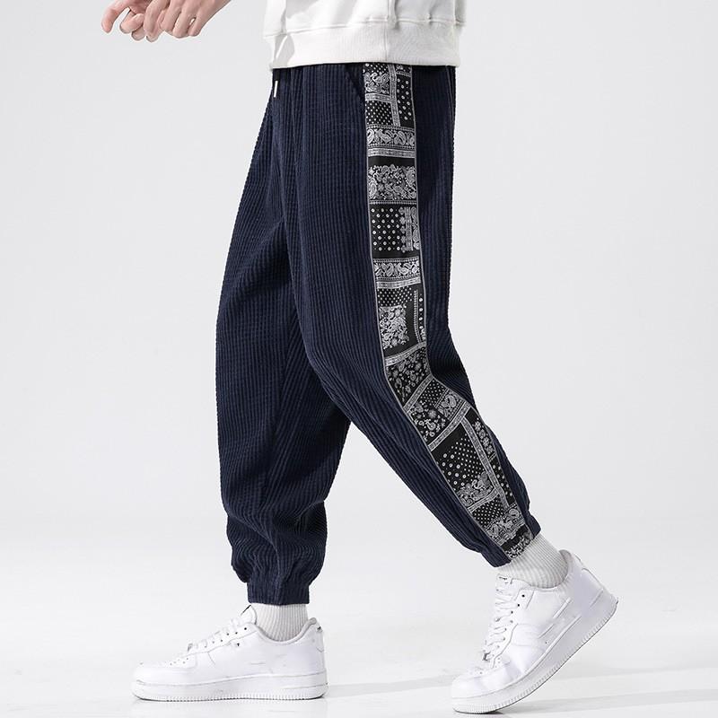 Мужские весенне-осенние повседневные вельветовые спортивные штаны в китайском стиле, молодежные, со средней посадкой, на кулиске, облегающего кроя