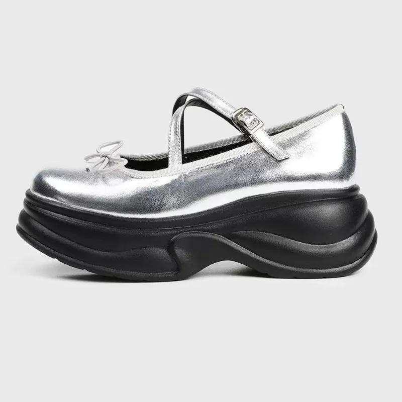 Мода 2025 Бренд Женская обувь Ремешок с пряжкой Женские туфли на высоком каблуке Модные туфли-лодочки с бантом Однотонные Новые Ретро Толстая подошва Балетки