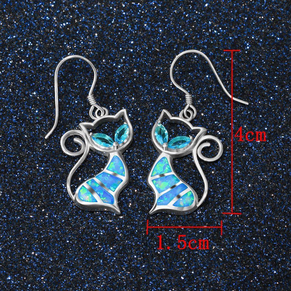 Exquisite Women Fashion Chain Cat Pendant Earrings Jewelry Opal Necklace