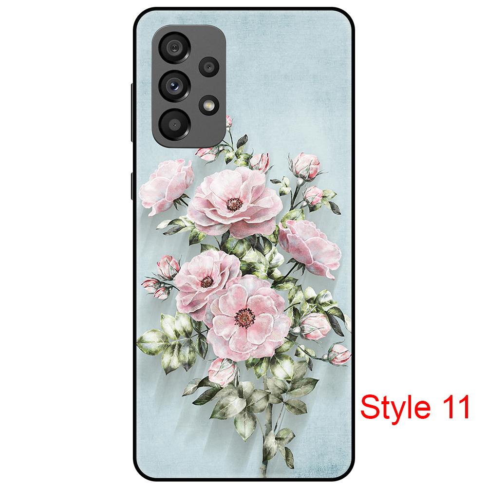 Модный черный мягкий чехол, совместимый с Samsung Galaxy A73, гибкий противоударный бампер из ТПУ с розовым цветком, черный чехол для Galaxy A73