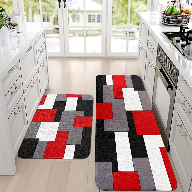 Abstract Red Black Color Block Kitchen Mat Decor Non-Slip Hallway Balcony Laundry Room Rugs Bathroom Foot Pad Bedroom Doormat