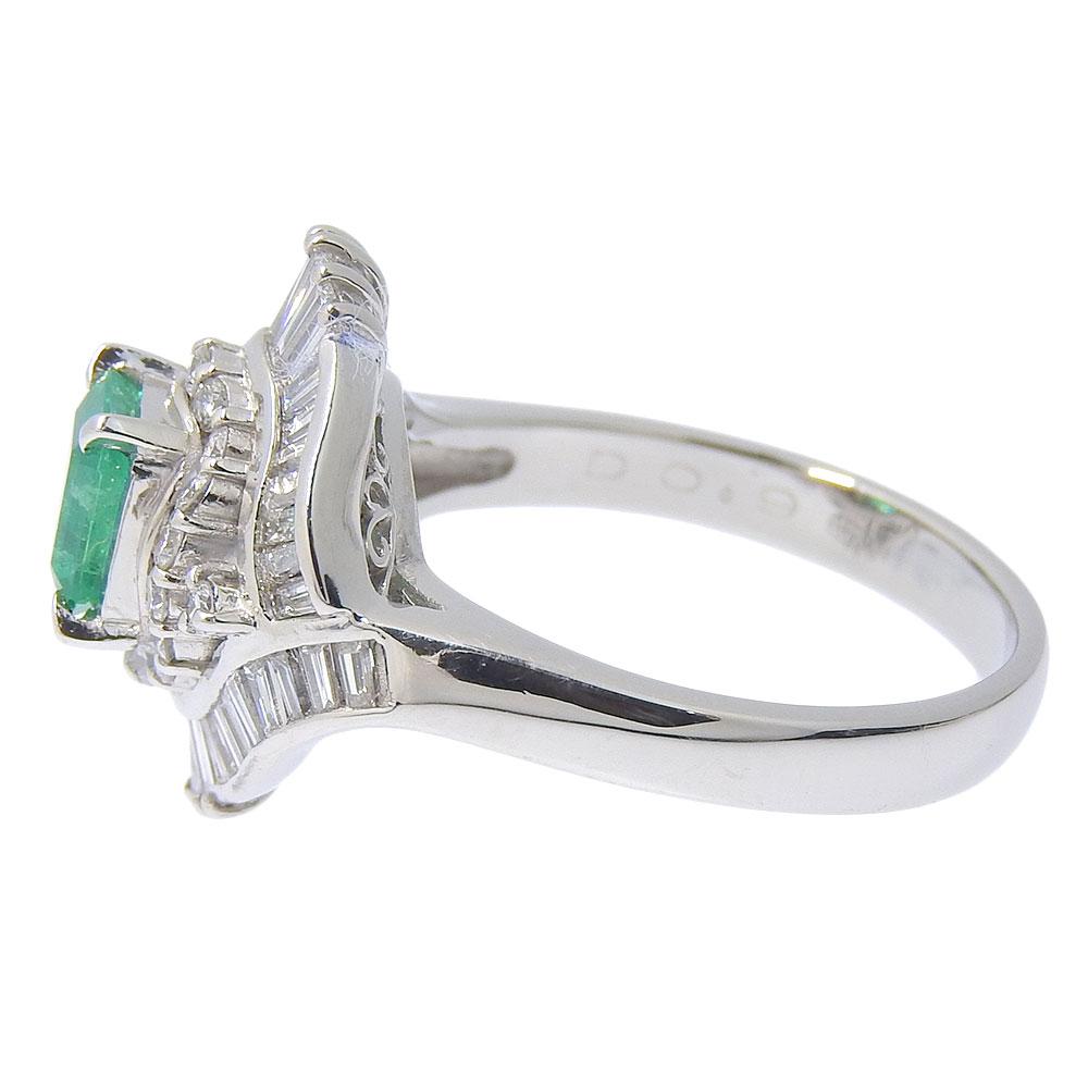 Ring Pt900Platinum/Emerald/diamond #7.2(US Size) 9.4g Women Used