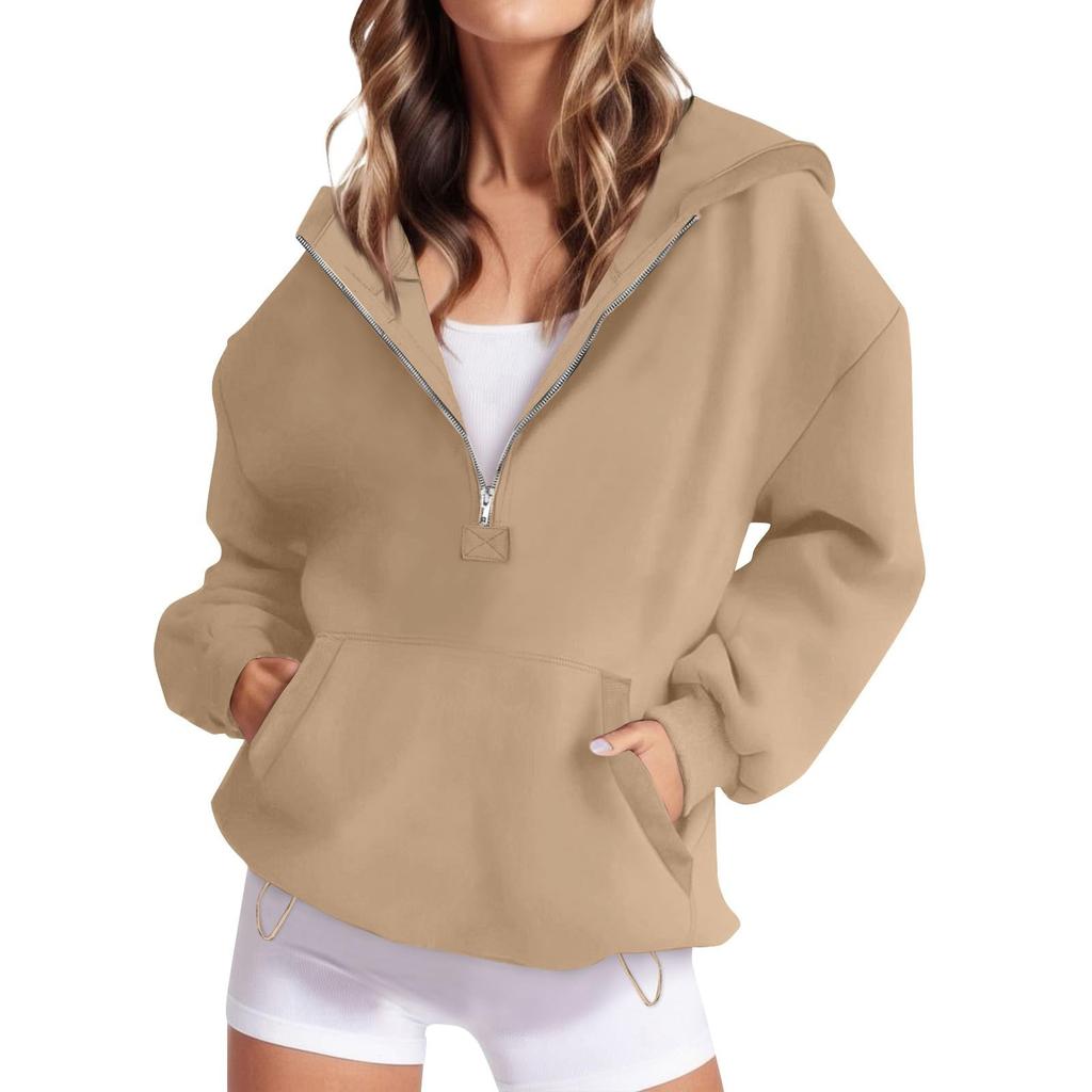 Women's Loose Comfortable Casual Fashionable Solid Color Hooded Zipper Drawstring Sweatshirt