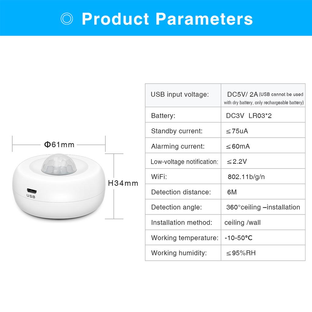 Motion Sensor, Wifi Motion Sensor Smart Motion Sensor NaIntelligent Motion Sensor PIR Infrared Detector Human Infrared Sensor