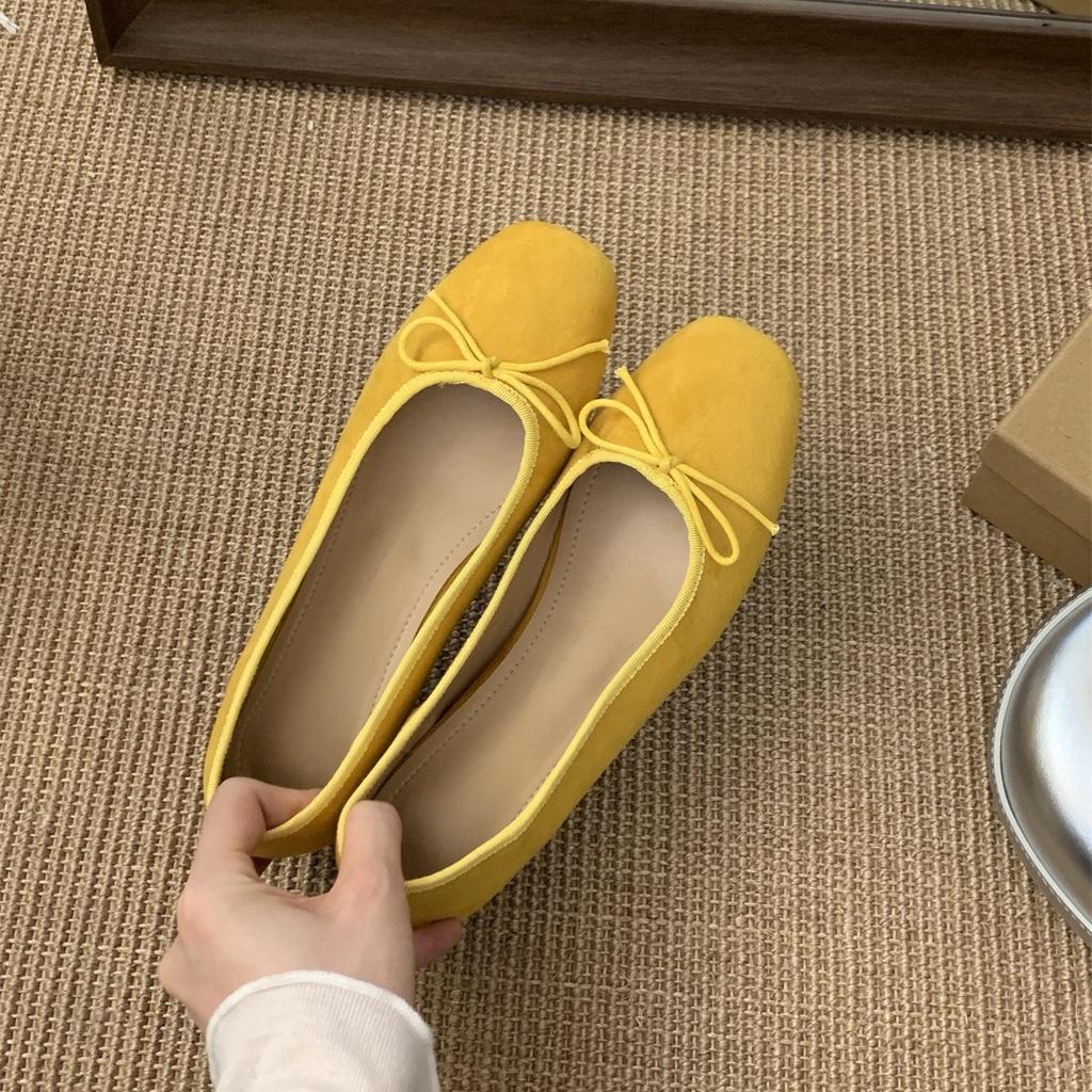 Внутреннее увеличение высоты замша светлый рот красный одинарные туфли женские толстая подошва на одном педале женские туфли с юбкой желтые туфли Doudou