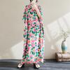 Dimanaf 2024 Plus Size Summer Long Dress Women V-Neck Floral Print Holiday Beach  Linen Loose Maxi Dresses