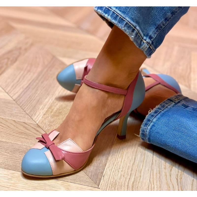 Роскошные дизайнерские милые женские туфли-лодочки с круглым носком, на небольшом каблуке 6 см, с ремешком на пряжке и бантом, разноцветные, больших размеров 43, весенняя обувь для свиданий