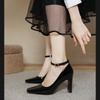 Black High Heels Thick Heel Temperament Ol Dress Shoes New Red Square Head Super High Heel Single Shoes