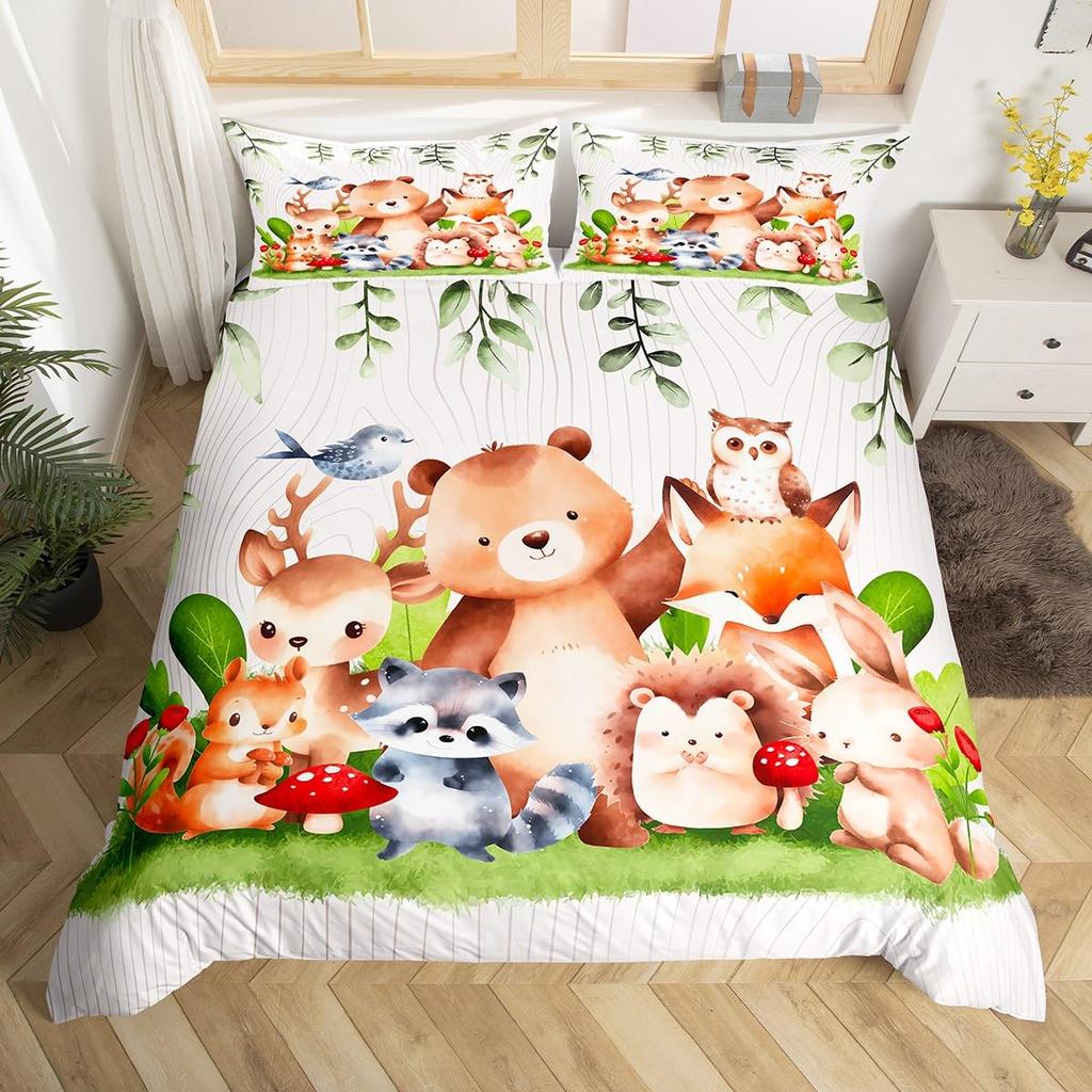 Lovely Squirrel Duvet Cover Cartoon Animal Starry Sky Moon Universe Blue Cloud Bedding Set Watercolor Painted Art Quilt Cover