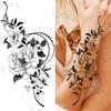 Черный большой цветок змеи, поддельные татуировки, наклейки для женщин, точечная роза, пион, временные татуировки, сделай сам, перенос воды, татуировки для девочек