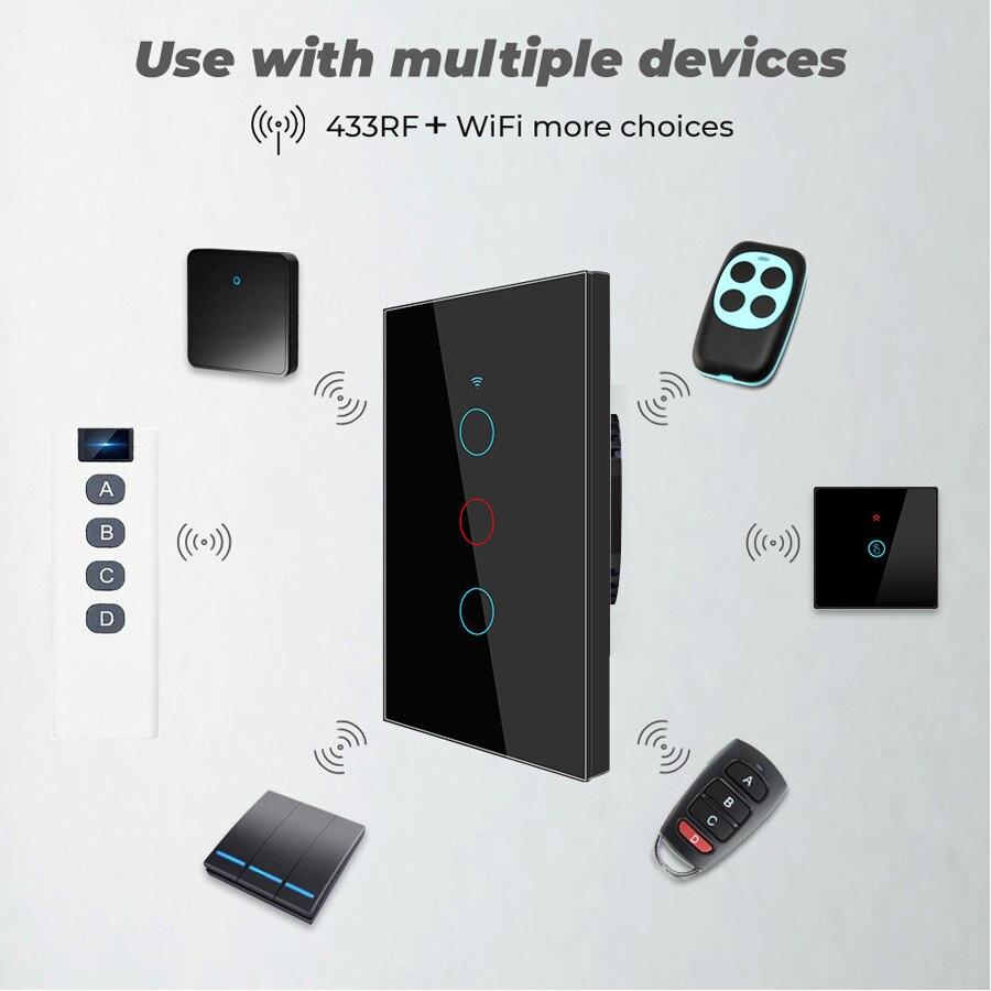Tuya WiFi Smart Light Switch 1/2/3 Gang Сенсорный выключатель без нейтральной линии Управление по стандарту США с помощью приложения Работает с Alexa Google Home