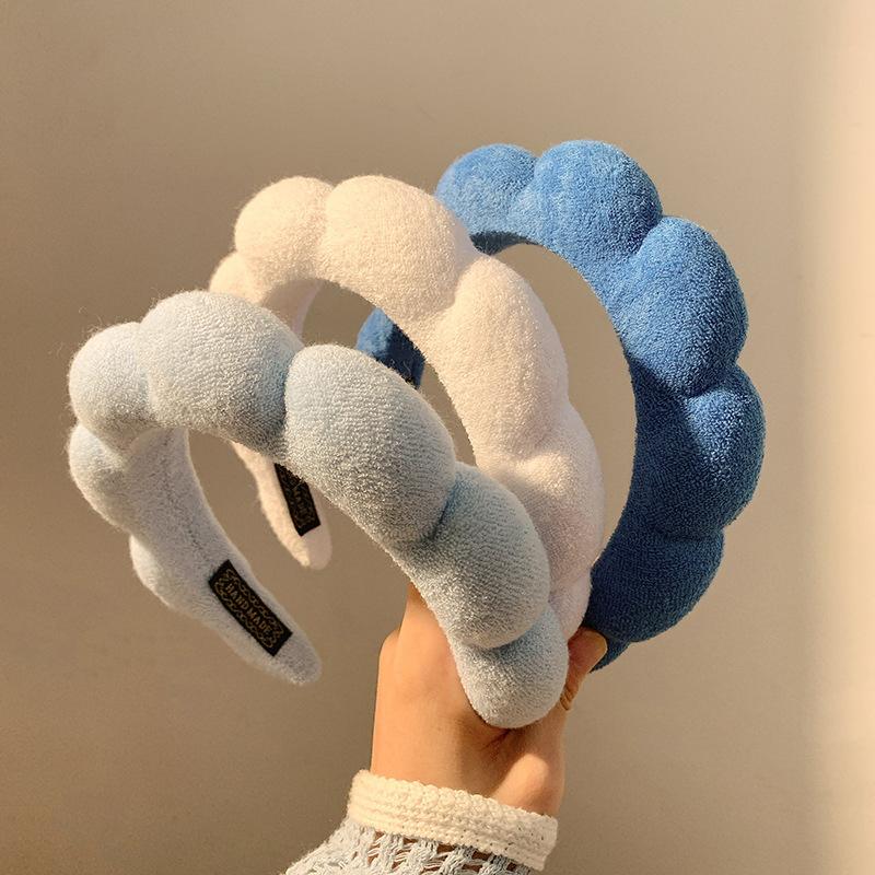 Blue Cloud Wide Headband For Women High Cranial Top Face Washing Hair Band Autumn Winter Headwear