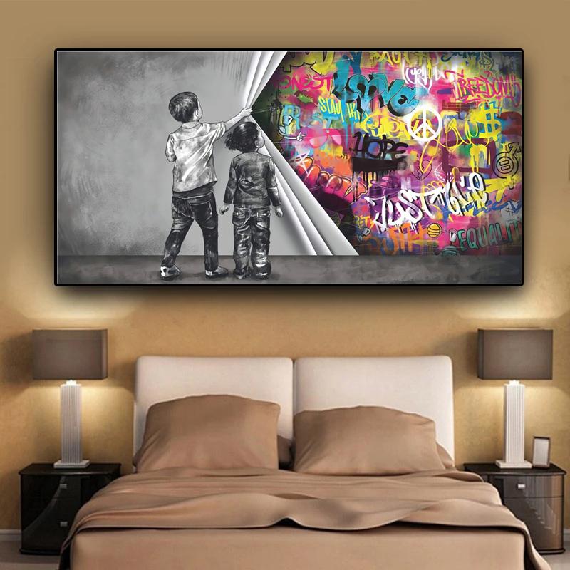 Абстрактные граффити, детские на сцене, занавески, холст, художественные постеры, принты, настенные панно для гостиной, домашний декор Cuadros