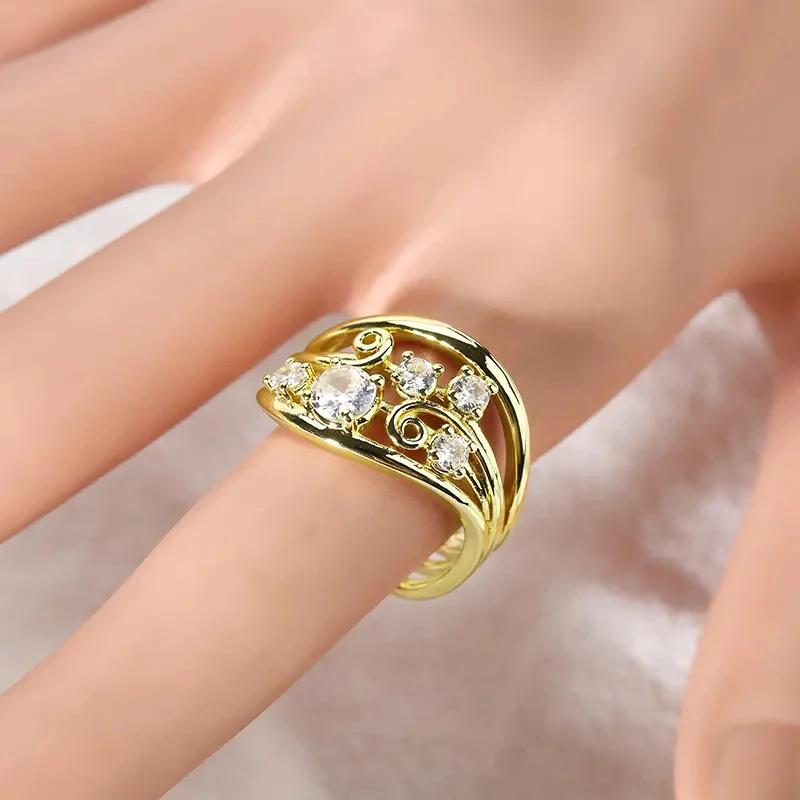Huitan Graceful Trendy Rings with Cubic Zirconia Hollow Design Charming Finger Accessories Fashion Gorgeous Engagement Jewelry
