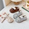 Kids Half Sandals Weave Trendy Girls Princess Shoes Soild Color Versatile 2025 Summer Children Beach Shoes Soft Sole Simple Bow
