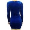 Lady Dress Low-cut Deep V Neck Tight Plus Size High Waist Knot Pleated Sexy Shiny Powder Long Sleeve Sheath