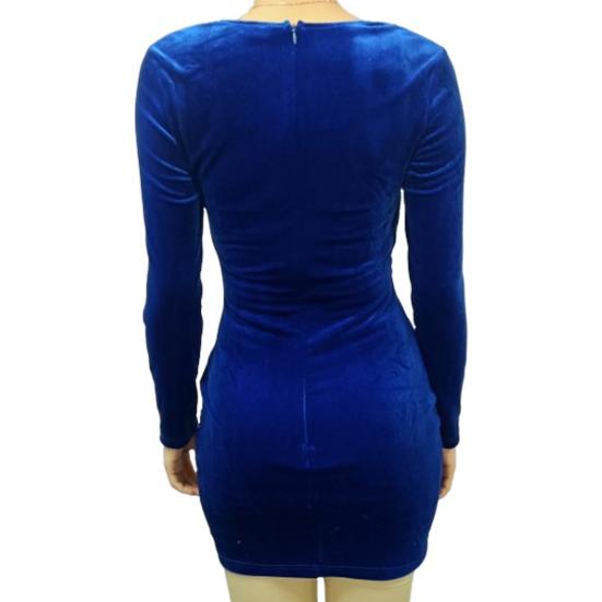 Lady Dress Low-cut Deep V Neck Tight Plus Size High Waist Knot Pleated Sexy Shiny Powder Long Sleeve Sheath