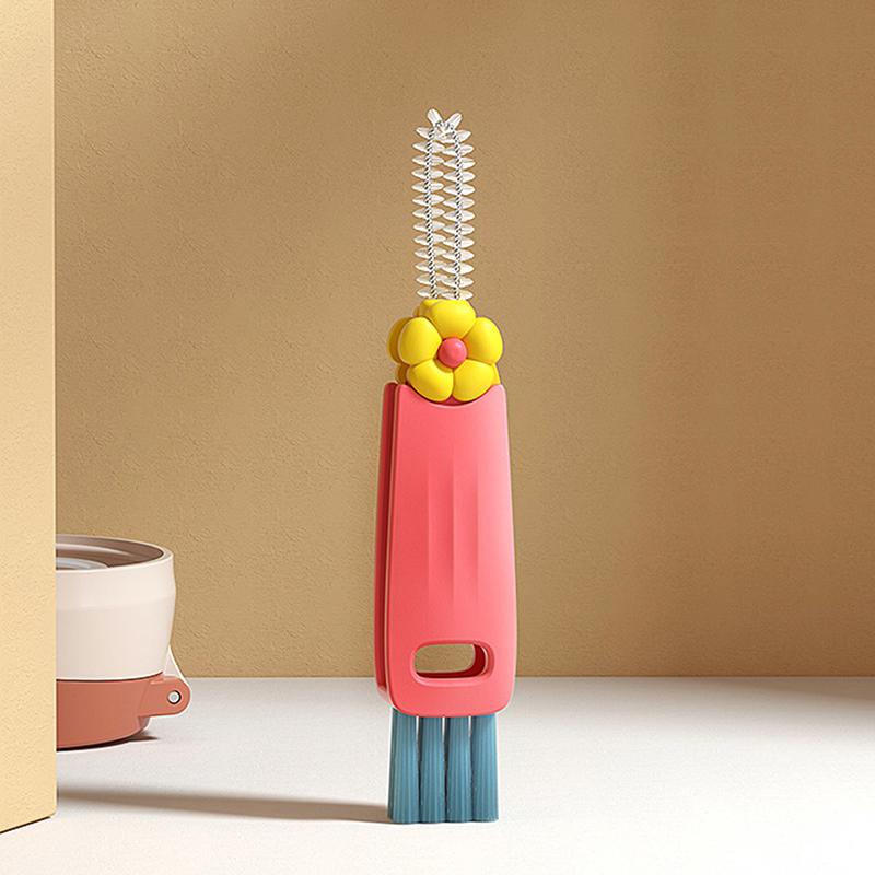 Щетка для крышки цветочной чашки, щетка для чистки пазов в углублениях чашек, щетка для чистки стаканов для воды «три в одном», щетка для чистки бутылок с трубочкой