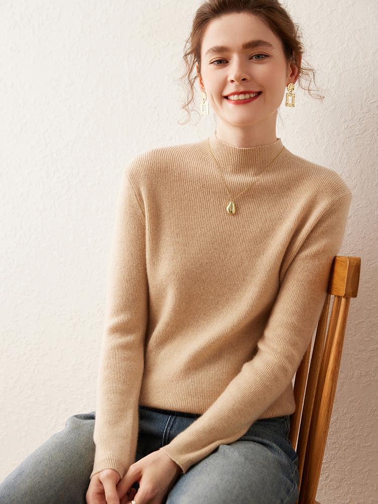 Women's Soft Cashmere Half-High Neck Knitwear - Cozy, Commuting, Daily Wear, Perfect for Layering.