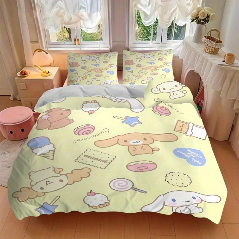 3pcs Cookie & Cinnamoroll Pattern Quilt Cover Set (1 Quilt Cover + 2 Pillowcases Without Pillow Core), High-Definition Printing for Home and Dorm