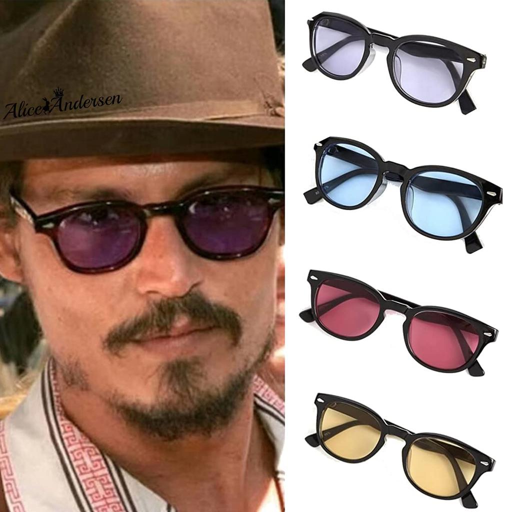 Цвет оправы линзы солнцезащитные очки Джонни Депп прозрачные линзы очки тренд модные очки мужчины женщины [ALICE ANDERSEN] (Голубой/черный)