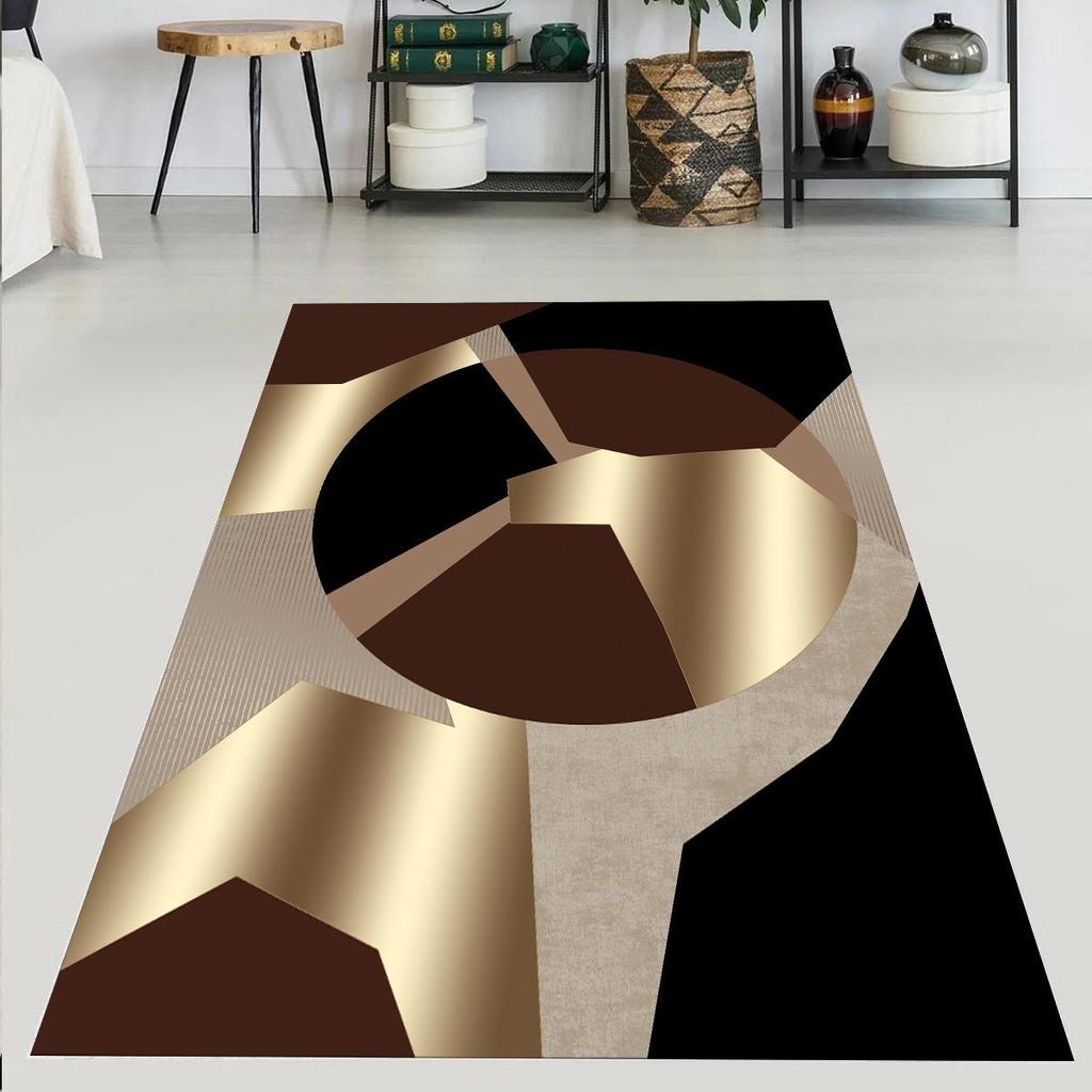 EPeddler Home Современный золотой градиент с геометрическим узором Цифровая печать Моющаяся нескользящая точечная основа Новое поколение Коврик для кухни, гостиной, прихожей и напольный коврик