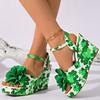 2025 лето большой размер новые модные босоножки с цветочным принтом на танкетке женские босоножки на платформе с одним словом женские