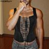 Men Summer Sleeveless Hollow Out Bandage Party Club Tank Tops