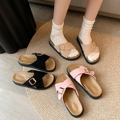 Тапочки женские летние 2025 новые на толстой подошве с перекрестными ремешками повседневные сандалии приморский пляж ретро ниша