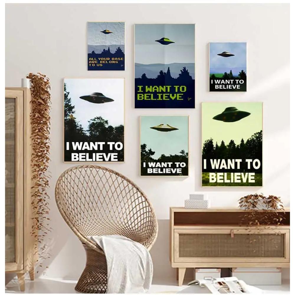 DLKKLB Vintage Classic Movie The Poster I Want To Believe Poster Bar Cafe Home Kraft Paper Decorative paintings Wall Sticker