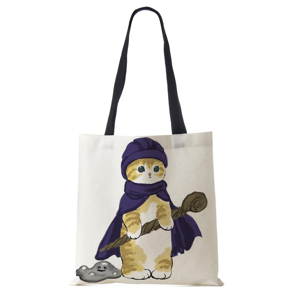 Cat Print Handbag Ladies Casual Cute Shopping Tote Shoulder Bag 2022 Harajuku Large Capacity Travel School Canvas Beach Bags